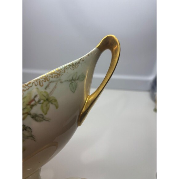 VTG BELLEEK Lenox Large Compote Center Piece Hand Painted ROSE 12in. GOLD TRIM - Picture 7 of 11